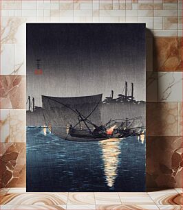 Πίνακας, Tsukuda Island, Fishing Nets at Night (1936) by Hiroaki Takahashi