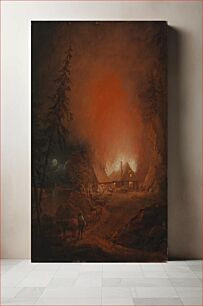 Πίνακας, Tulipalo yöllä talonpoikaistalossa, 1809, by Alexander Lauréus