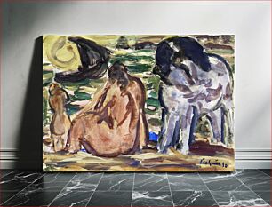 Πίνακας, Twee naakte figuren en een paard aan de zee (1930) by Leo Gestel