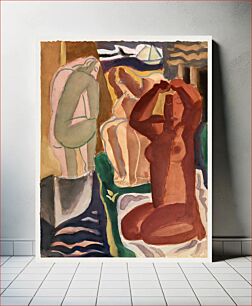 Πίνακας, Two bathing women and a bridge figure (1929–1930) vintage painting by Leo Gestel