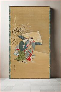 Πίνακας, Two Beauties Walking in the Snow with Umbrella during 18th–19th century by Kubota Shunman