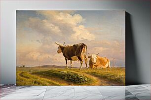 Πίνακας, Two cows in an open field by Johan Thomas Lundbye