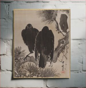 Πίνακας, Two Crows on a Pine Branch by Kawanabe Kyosai