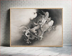 Πίνακας, Two Dragons in Clouds (1885), vintage Japanese dragon illustration by Kanō Hōgai