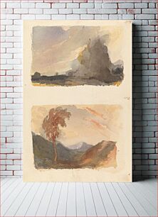 Πίνακας, Two Drawings on One Sheet: Landscape with Large Cliff in Foreground - Cuyp's Principle (no. 3); Landscape with Tree in Foreground, Mountains in Distance - Both's Principle (no. 4)