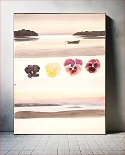 Πίνακας, Two evening landscapes separated by studies of flowers by Agnes Slott-Møller