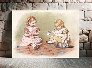 Πίνακας, Two Girls Playing (1840–1895) engraving art by Robert Barnes