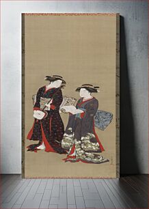 Πίνακας, Two girls standing, one holding an open book, Kitao Shigemasa