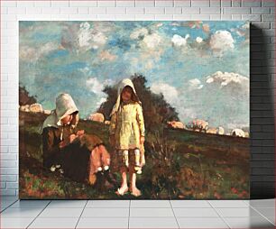 Πίνακας, Two Girls with Sunbonnets In a Field (1878) by Winslow Homer