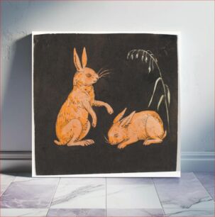 Πίνακας, Two hares (rabbits?) on a black background.Decorative draft. by P. C. Skovgaard
