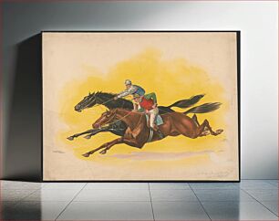 Πίνακας, [Two horses being ridden by jockeys]