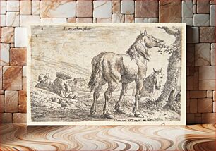 Πίνακας, Two horses, one eating leaves from a tree, b.v.two seated men by Clement De Jonghe