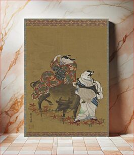 Πίνακας, Two kabuki actors in the roles of a courtesan on a water buffalo and a traveling priest, Okumura Masanobu