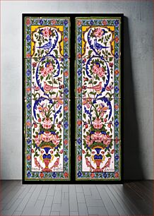 Πίνακας, Two panels of earthenware tiles painted with polychrome glazes over a white glaze. Iran; 19th century first half. Each panel: H: 81.5; W: 30.5 cm