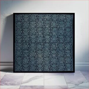 Πίνακας, two panels sewn together and hemmed on two sides; indigo with light blue repeating block designs in two motifs with bird and flower forms, with crosshatching; starch resist