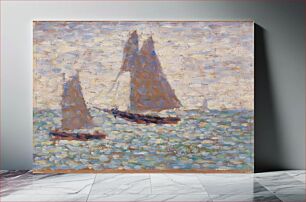 Πίνακας, Two Sailboats at Grandcamp (Deux voiliers Ã Grandcamp) by Georges Seurat