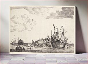 Πίνακας, Two ships behind a breakwater, one keel-tailed by Carel Allardt