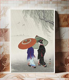 Πίνακας, Two women in the rain (1925 - 1936) by Ohara Koson (1877-1945)