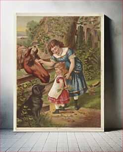Πίνακας, [Two young girls with horse and dog]