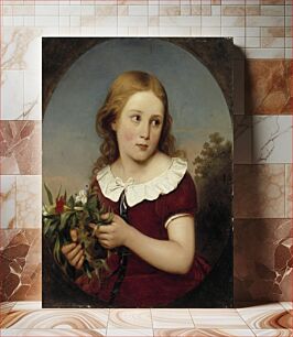 Πίνακας, Tyttö kukkia kädessä, 1857, Erik Johan Löfgren