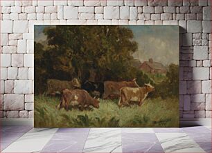 Πίνακας, Untitled (five cows in pasture, rooftop in background), Edward Mitchell Bannister