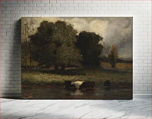Πίνακας, Untitled (Four Cows Wading in Pond) by Edward Mitchell Bannister
