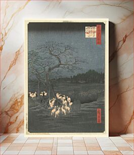 Πίνακας, Utagawa Hiroshige (1857) Shozokuenoki Tree at Oji: Fox–fires on New Years Eve