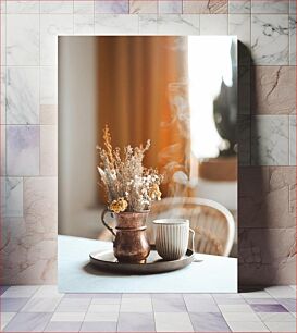 Πίνακας, Vase with Dried Flowers and Steaming Cup Βάζο με αποξηραμένα λουλούδια και κύπελλο στον ατμό