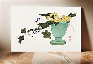 Πίνακας, Vase with Loquats (19th century) vintage Japanese painting by Urakami Shunkin