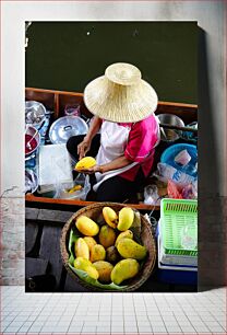 Πίνακας, Vendor Preparing Mangoes at Floating Market Πωλητής που προετοιμάζει μάνγκο στην πλωτή αγορά