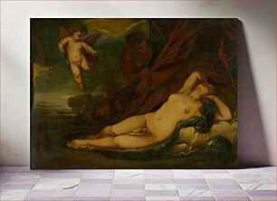 Πίνακας, Venus and amor with satyr (copy), Alessandro Gherardini