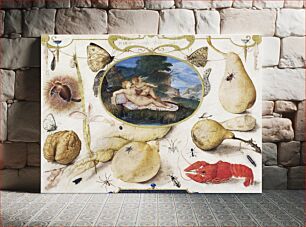 Πίνακας, "Venus disarming Amor" in a medallion surrounded by plants, fruits, insects and shellfish (1593–1597) by Joris Hoefnagel