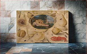 Πίνακας, "Venus disarming Amor" in a medallion surrounded by plants, fruits, insects and shellfish (ca. 1593–1597) by Joris Hoefnagel