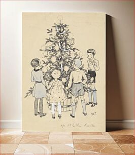 Πίνακας, Vier kinderen rondom een kerstboom (c. 1928 - c. 1941) by Miep de Feijter