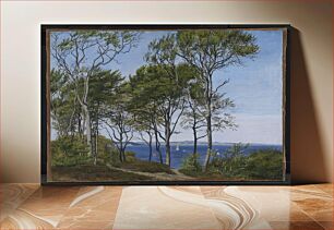 Πίνακας, View between beech trunks over a fjord by P. C. Skovgaard