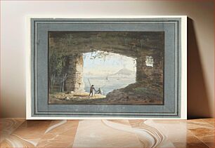 Πίνακας, View from ruin over sea bay with volcano by L. Chipart