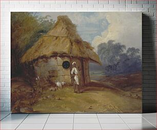 Πίνακας, View in Southern India, with a Warrior Outside His Hut