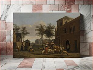 Πίνακας, View of a Town with Figures, Goats, and Wagon before a Church by Gerrit Adriaensz. Berckheyde