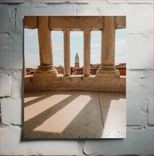 Πίνακας, View of Bell Tower Through Stone Columns Άποψη του καμπαναριού μέσα από πέτρινες στήλες