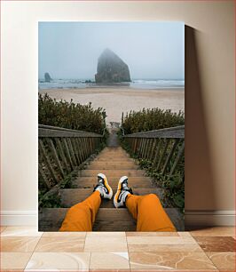 Πίνακας, View of Haystack Rock on a foggy day Άποψη του βράχου Haystack σε μια ομιχλώδη ημέρα