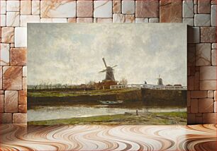 Πίνακας, View of the Mill and Bridge on the Noordwest Buitensingel in The Hague (1873) by Jacob Maris