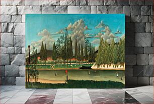 Πίνακας, View of the Quai d' Asnières (Vue du quai d'Asnières); also called The Canal and Landscape with Tree Trunks (Le Canal and Paysage avec troncs d'arbre) by Henri Rousseau