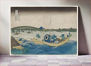 Πίνακας, Viewing Sunset over Ryōgoku Bridge from the Onmaya Embankment (1830–1833) in high resolution by Katsushika Hokusai