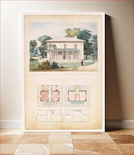 Πίνακας, Villa for David Codwise, near New Rochelle, NY (project; elevation and four plans) by Alexander Jackson Davis