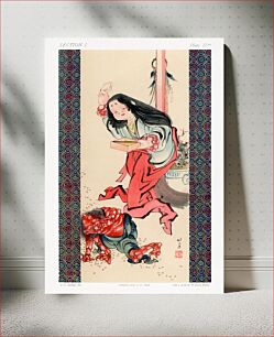 Πίνακας, Villager evicting Oni, traditional Japanese painting by G.A. Audsley-Japanese illustration