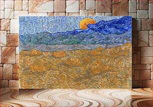 Πίνακας, Vincent van Gogh's Landscape with Wheat Sheaves and Rising Moon (1889) oil painting art