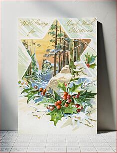 Πίνακας, Vintage Christmas Postcard Depicting Star and Holly from The Miriam and Ira D. Wallach Division of Art, Prints and Photographs