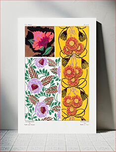 Πίνακας, Vintage flower patterns, elegant Art Nouveau pochoir stencil print for fabric and textile designs