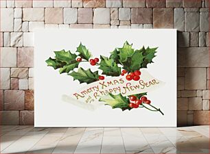 Πίνακας, Vintage holly branch vector featuring Merry X'mas and A Happy New Year wish