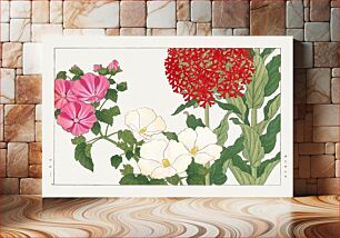 Πίνακας, Vintage mallow & jerusalem cross flower, ukiyo e artwork